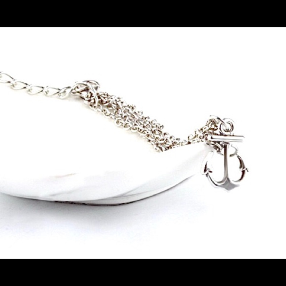 Silver Tone Anchor Charm Double Chain Bracelet 7”+